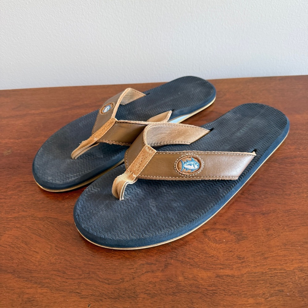 Southern Tide Flipjacks Men's Size 12 Flip Flop Sandals Navy Brown